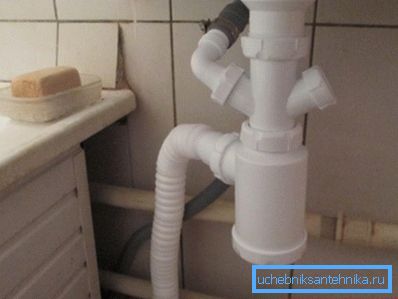 Fotografija vgrajenega sifona z dodatnimi pipami