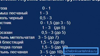 Globina v prisotnosti nekaterih rastlin. Globina v prisotnosti nekaterih rastlin.