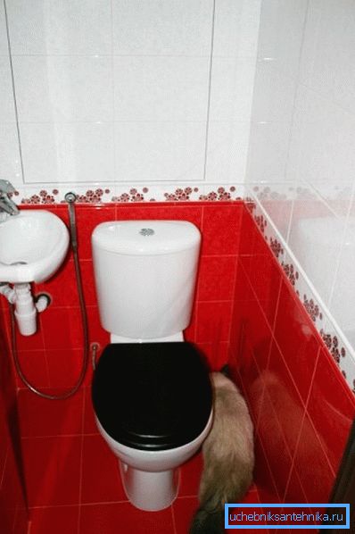 Talni WC in umivalnik v stranišču s higienskim prho Talni WC in umivalnik v stranišču s higienskim prho