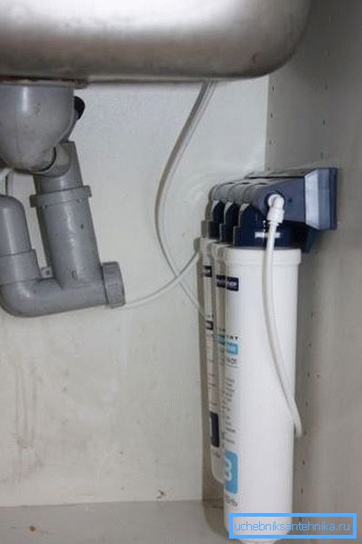 Pretočni filter pod umivalnikom. Pretočni filter pod umivalnikom.
