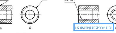Shematično označevanje navojev cevi na risbi Shematično označevanje navojev cevi na risbi